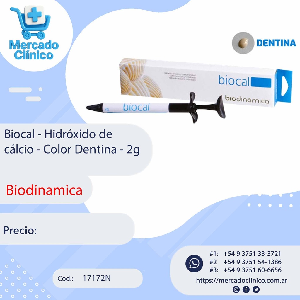 Hidroxido de Calcio Fotopolimerizable BIOCAL x 2 grs - Dentina - Biodinamica