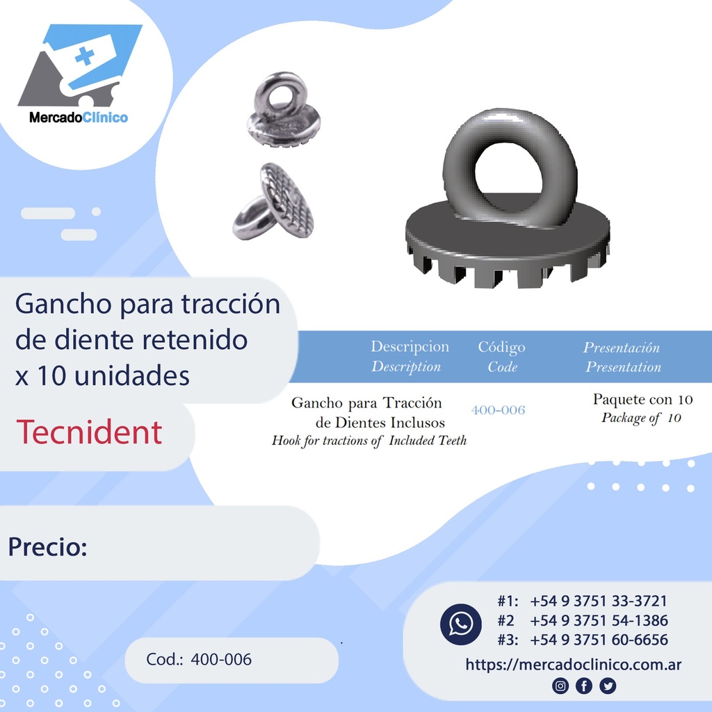 Gancho para tracción de retenidos - 10 unidades - Tecnident