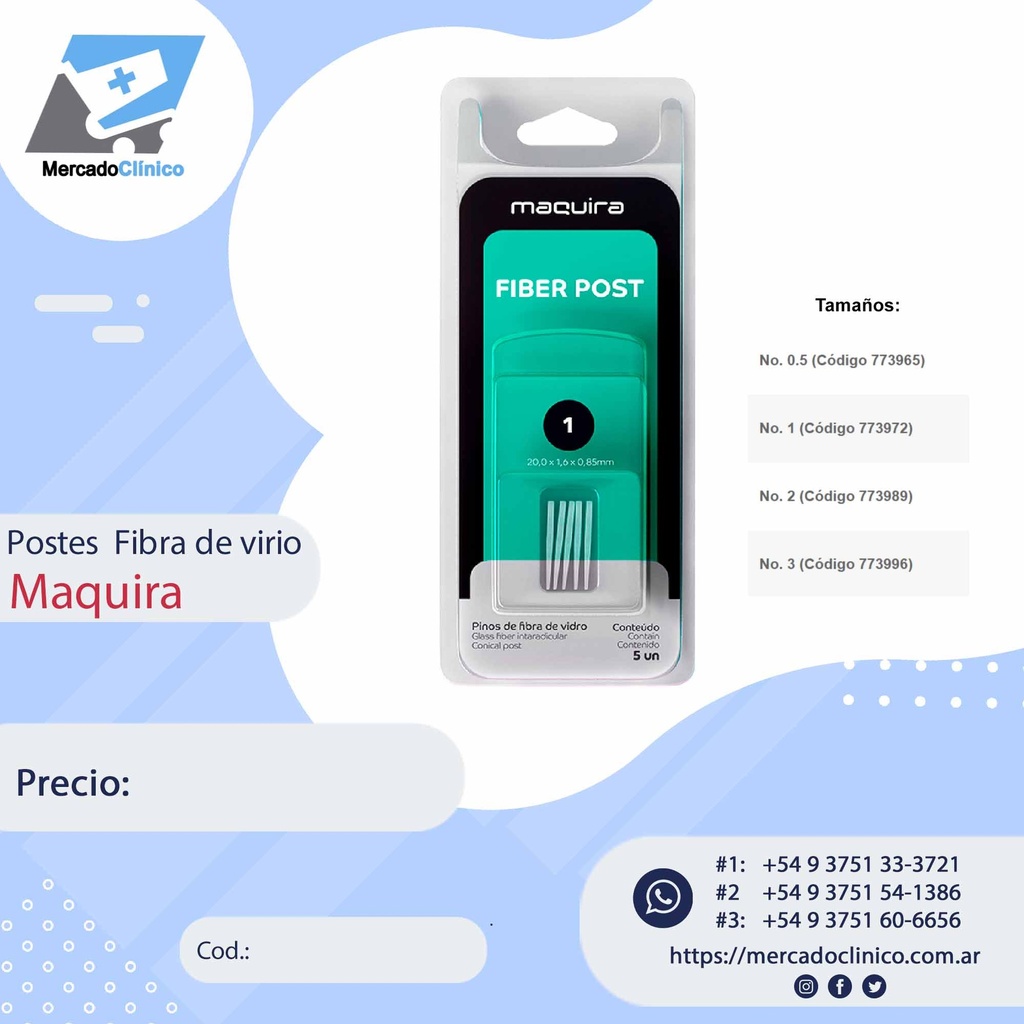 Postes de fibra de vidrio - Dif. tamaños -  Fiber Post - Maquira