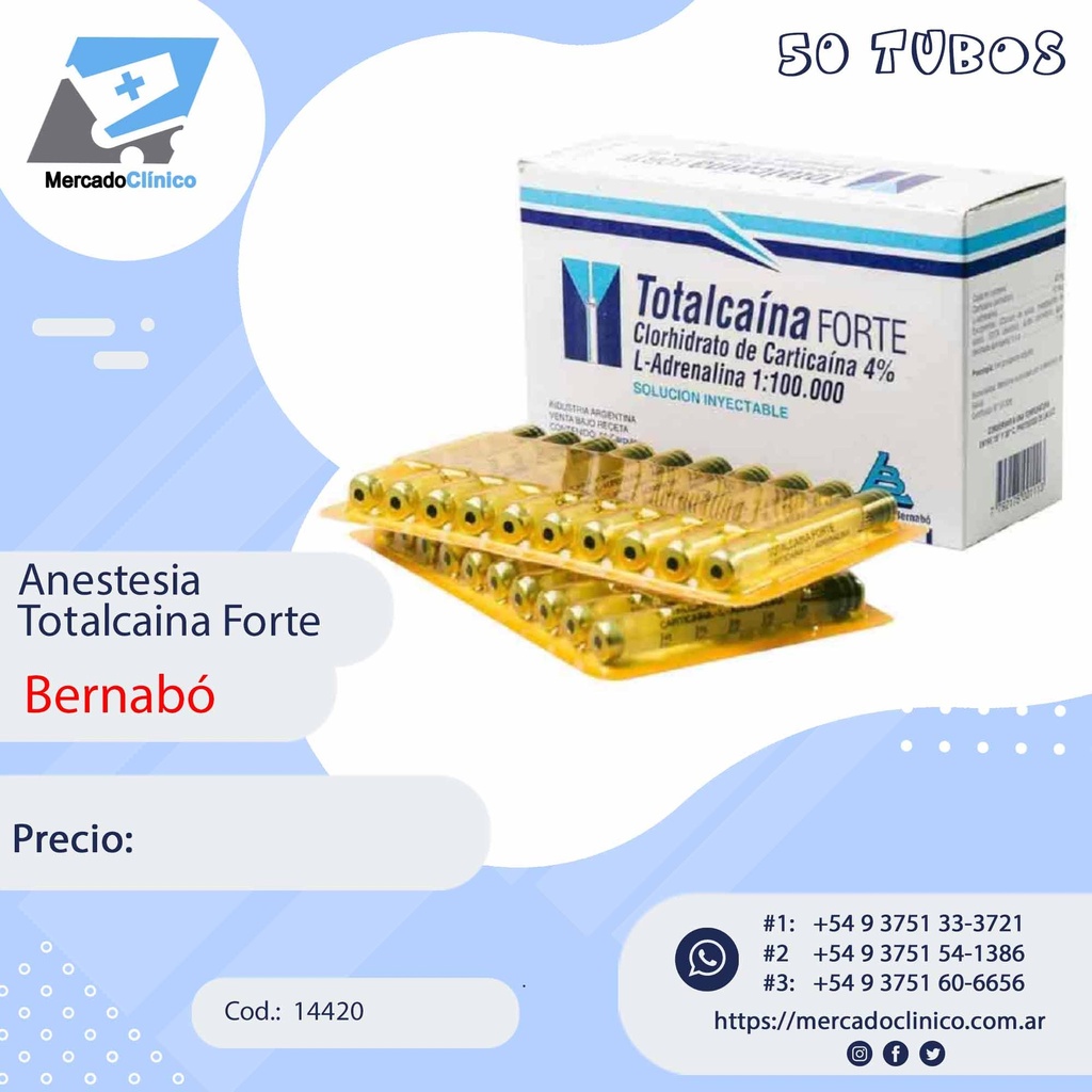 Anestesia x 50 Un - Totalcaina Forte - Bernabó