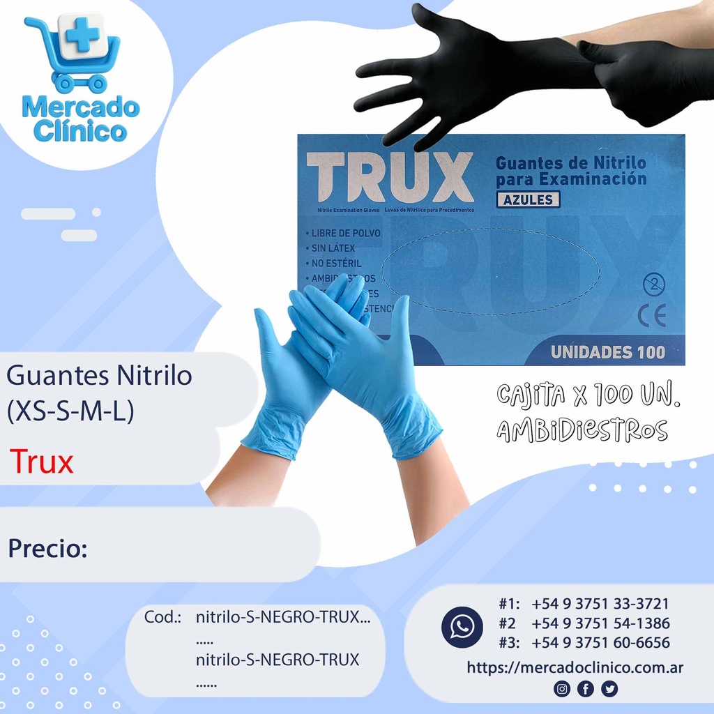 Guantes NITRILO - Cajita X 100 Un - TRUX