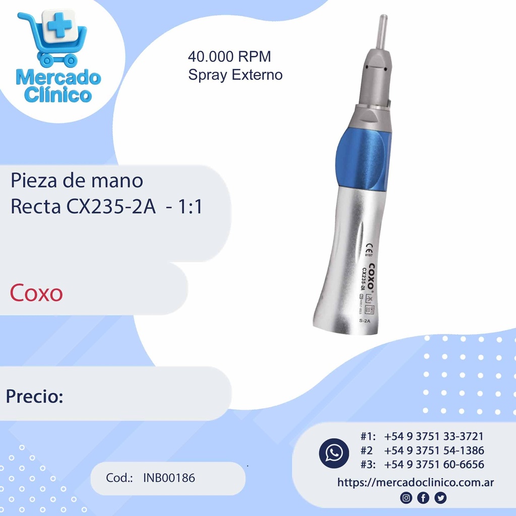 Pieza de mano Recta CX235-2A  - 1:1 - Coxo