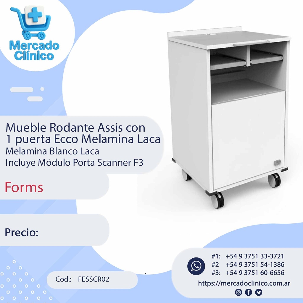 Mueble Rodante Assis Ecco -  1 cajón y 1 puerta de melamina Laca - Forms