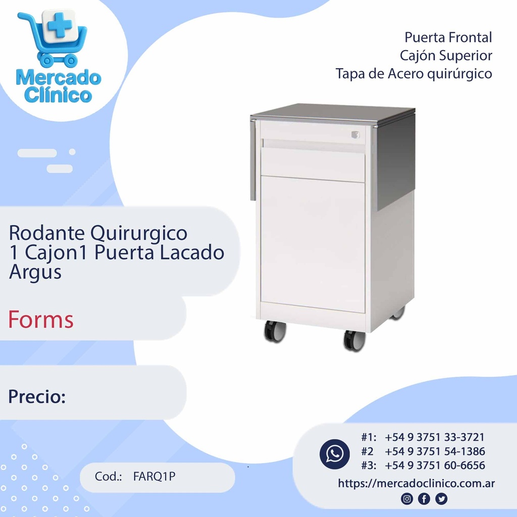 Rodante Quirurgico  1 Cajon1 Puerta Lacado  Argus