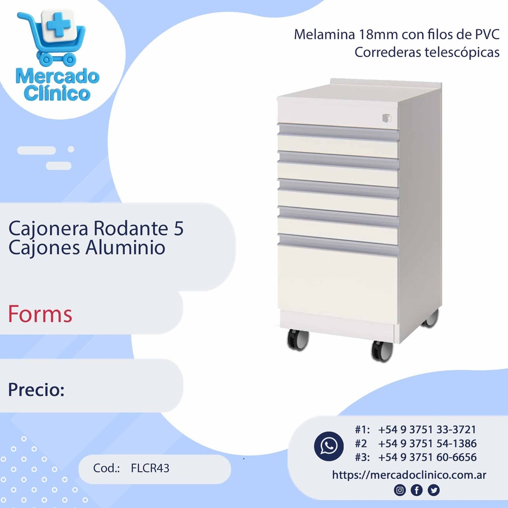 Cajonera Rodante 5  Cajones Aluminio - Forms