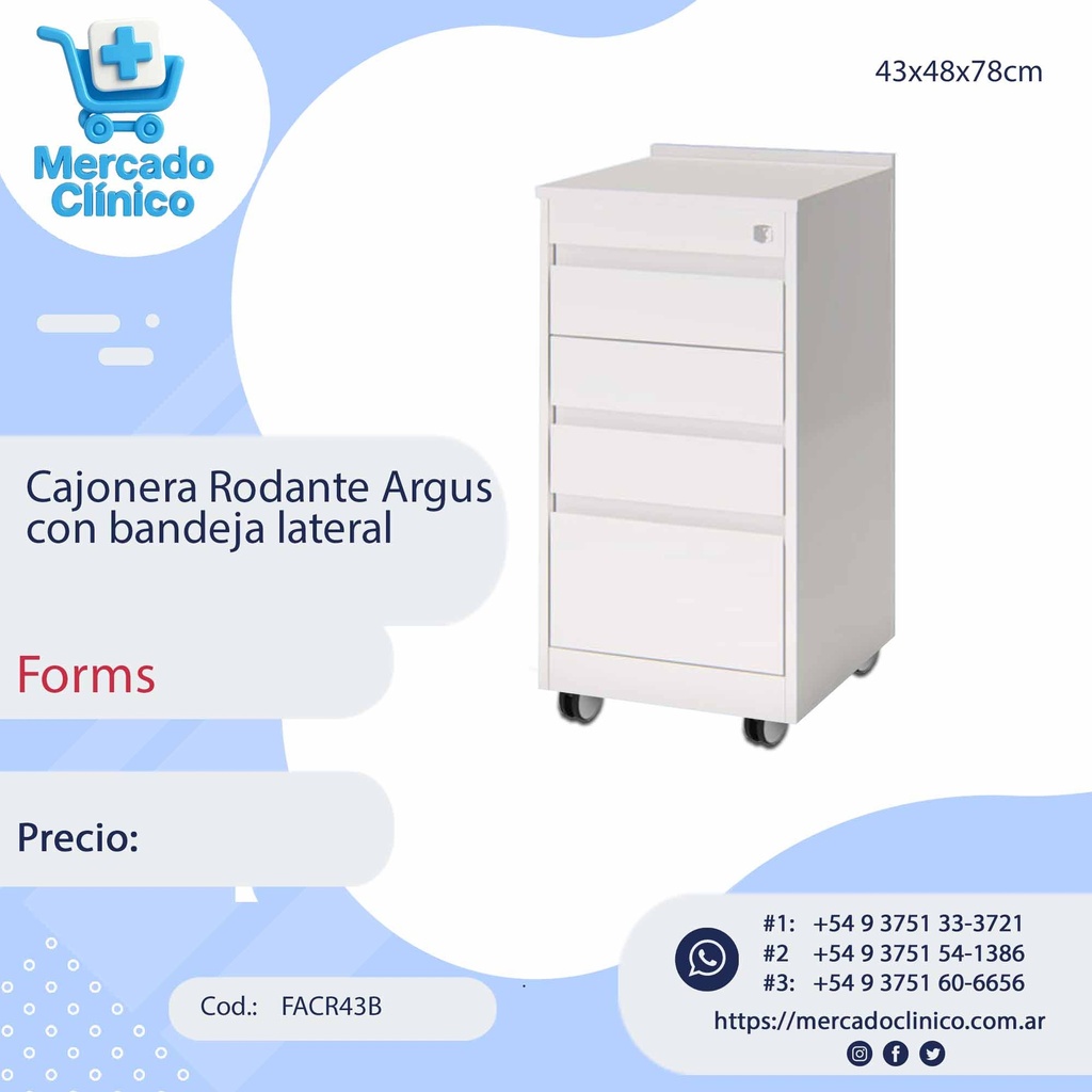 Cajonera Rodante /  Movil Ecco con  Bandeja Lateral - Forms