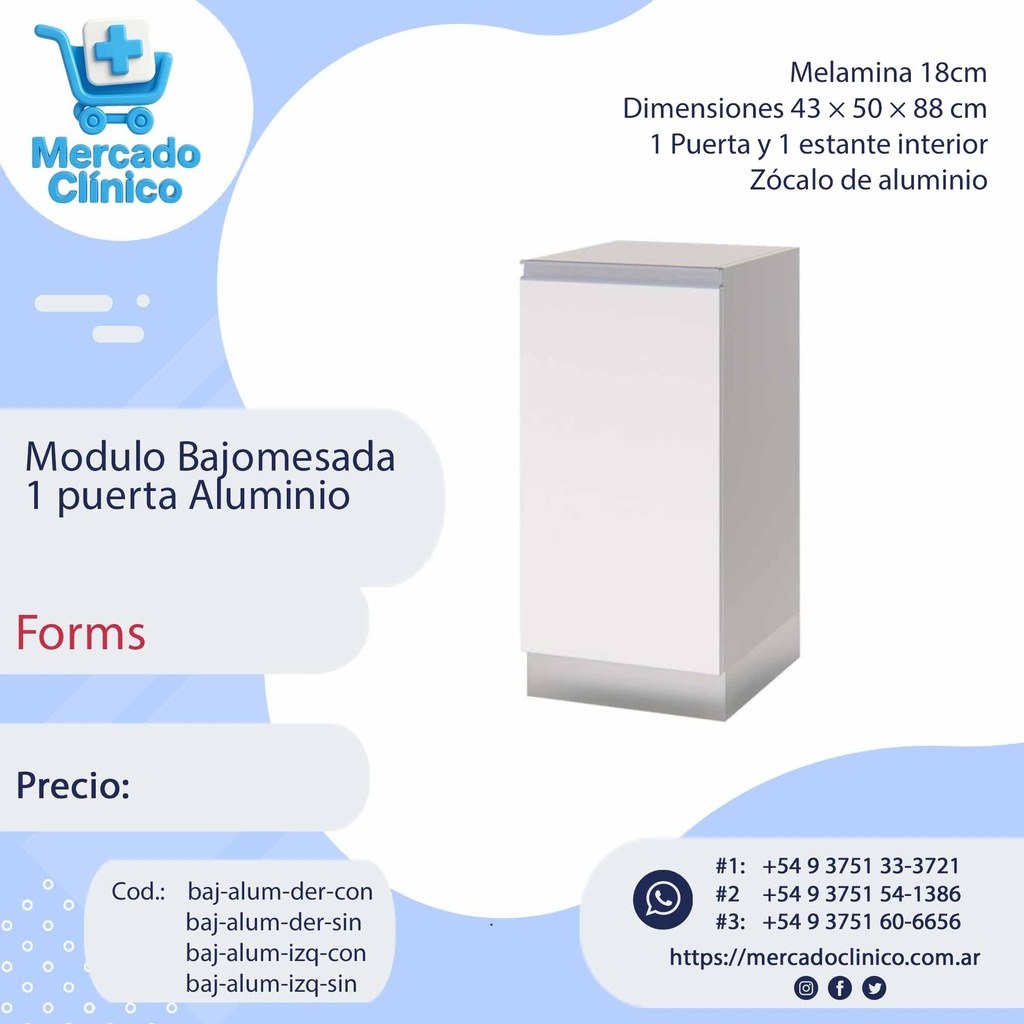 Modulo Bajomesada  1 puerta Aluminio - Forms