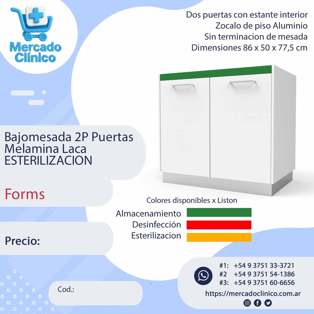 Bajomesada 2P Puertas  Melamina Laca  ESTERILIZACION - Forms