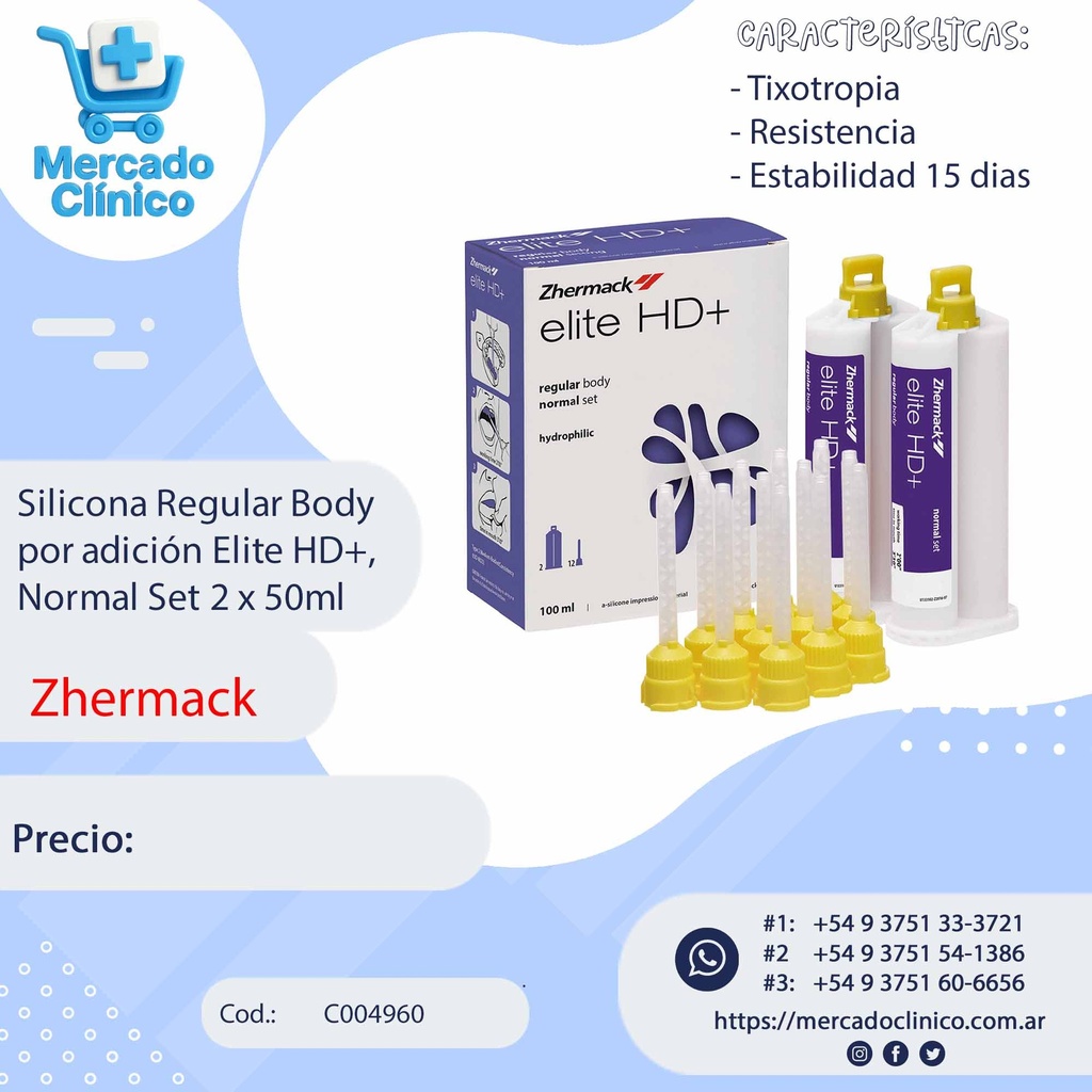 Silicona Regular Body  por adición Elite HD+,  Normal Set 2 x 50ml - Zhermack