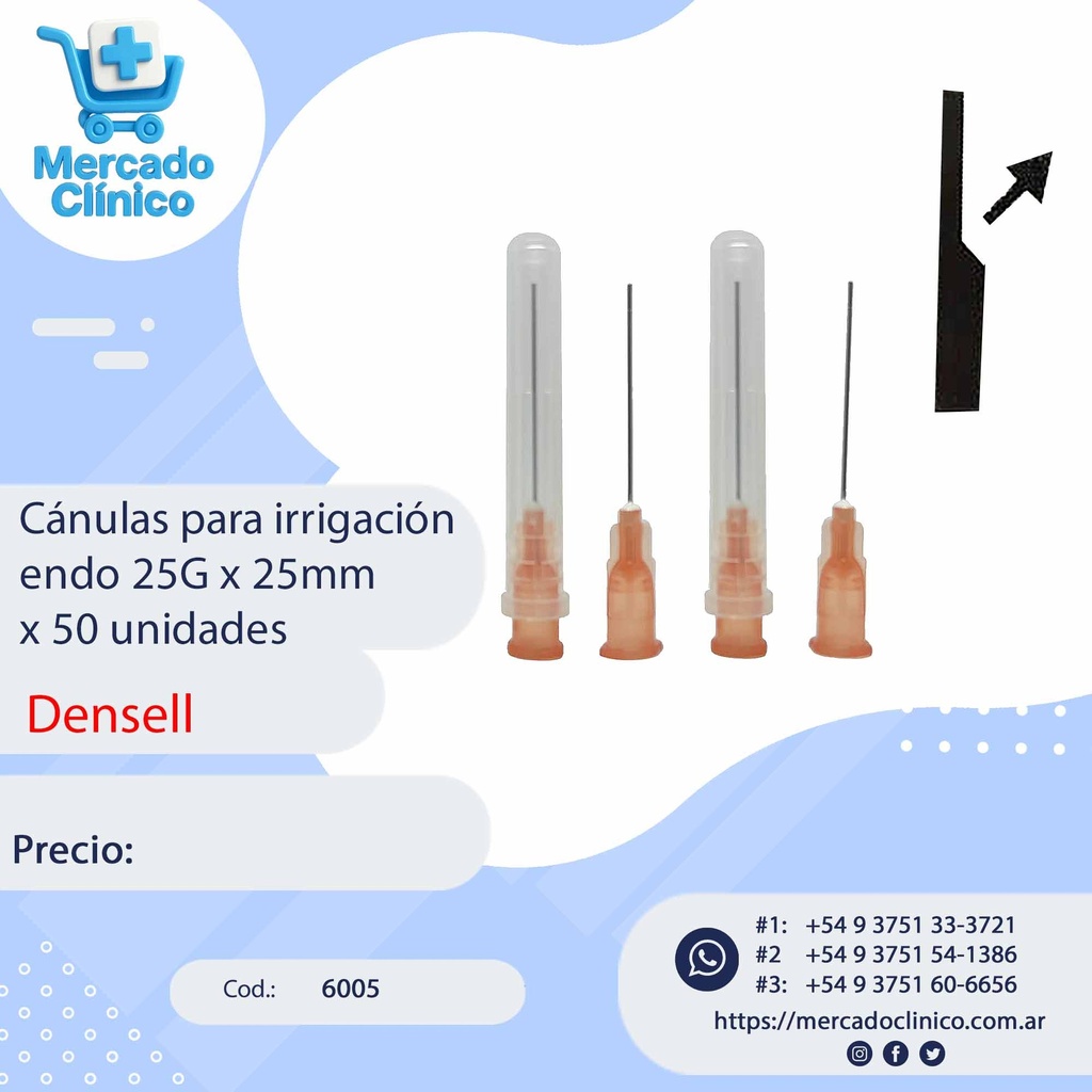 Cánulas para irrigación endo 25G x 25mm x 1 unidad - Densell 