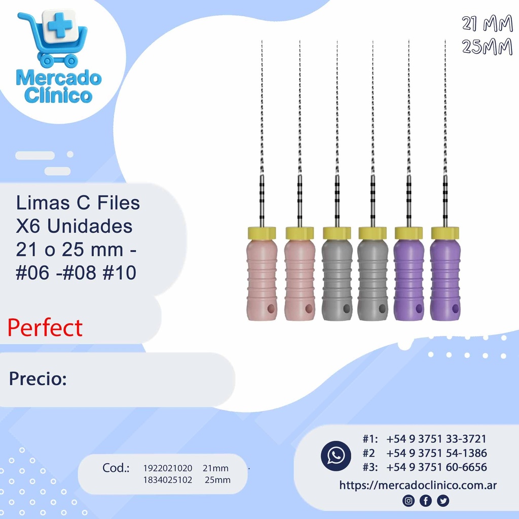 Limas C Files X6 Unidades  21 o 25 mm - #06 -#08 #10
