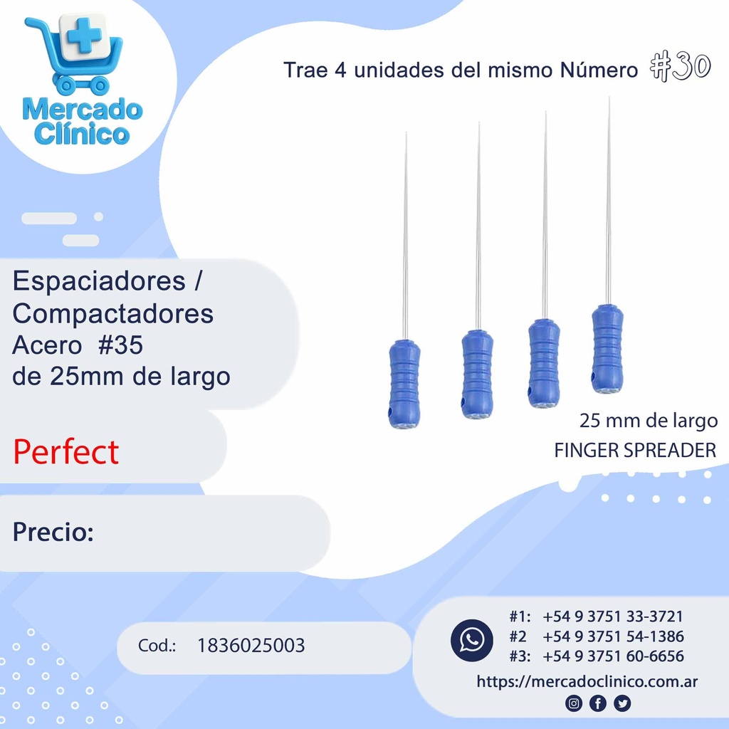 Espaciadores / Compactadores  Acero  #35  de 25mm de largo - Perfect