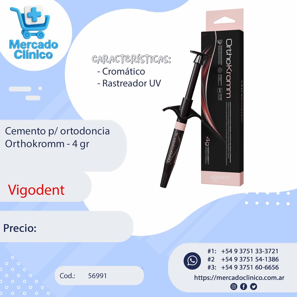 Cemento p/ ortodoncia Orthokromm - 4 gr - Vigodent