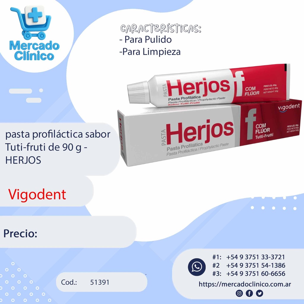 Pasta profiláctica sabor Tuti-fruti de 90 g - HERJOS - Vigodent