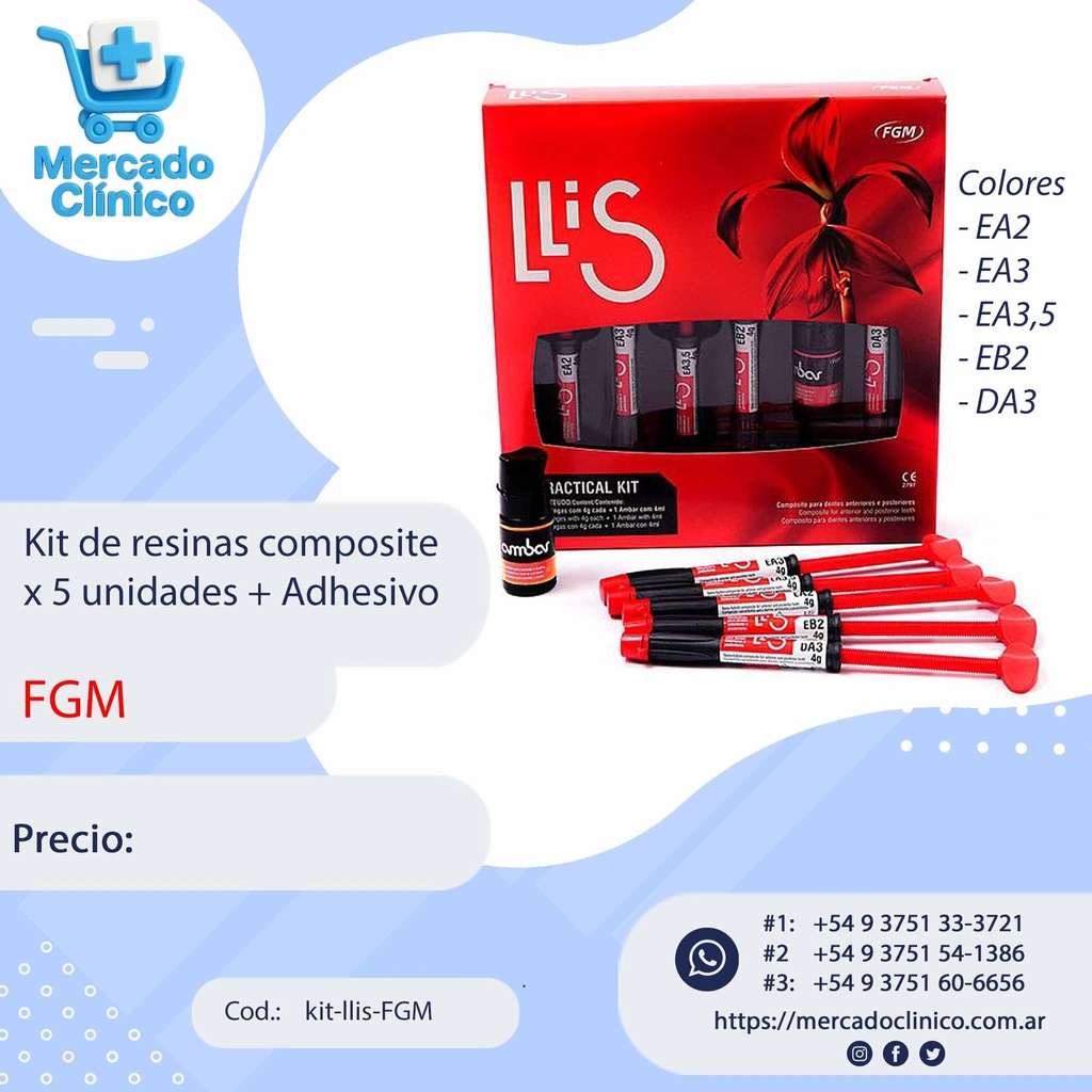 Kit de resinas composite LLis x 5 unidades + Adhesivo Ambar 4 g - FGM