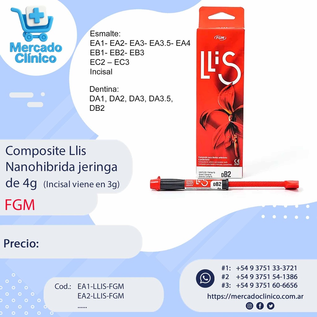 Composite Llis Nanohibrida jeringa de 4g  (Incisal viene en 3g) - FGM