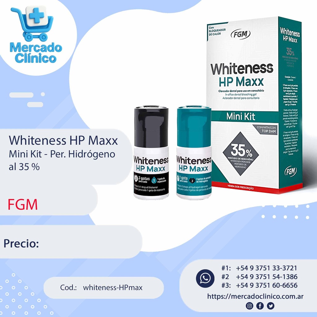 Whiteness HP Maxx Mini Kit -1 paciente - Per. Hidrógeno al 35 % - FGM