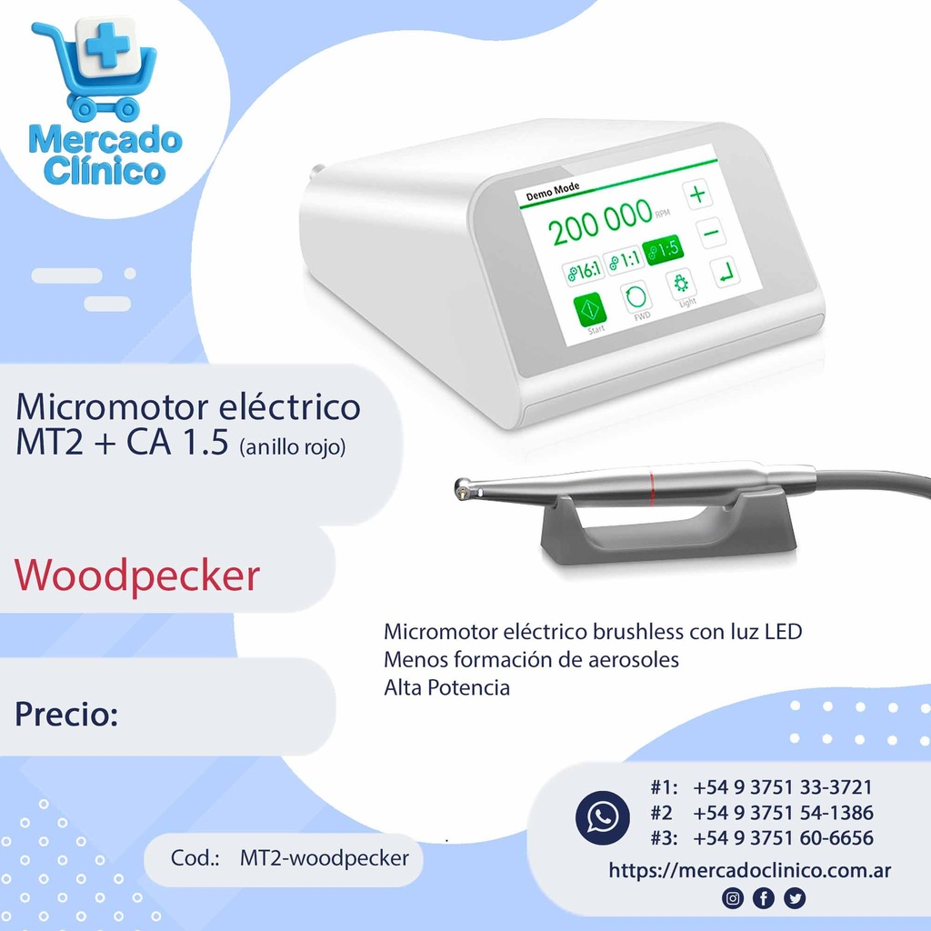 Micromotor eléctrico MT2 + CA 1.5 (anillo rojo) - Woodpecker