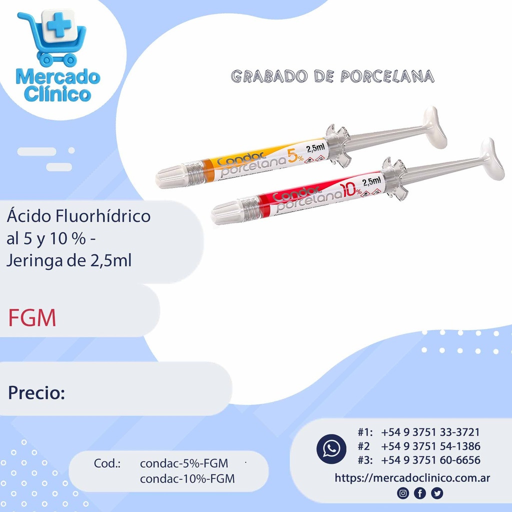Ácido Fluorhídrico al 5 y 10 % - Jeringa de 2,5ml - FGM
