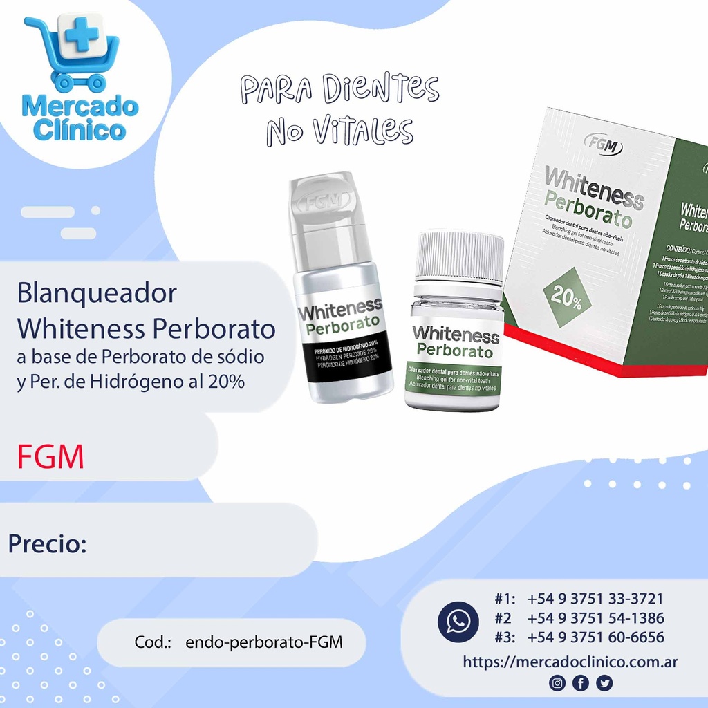Blanqueador ENDO Whiteness Perborato a base de Perborato de sódio y Per. de Hidrógeno al 20% - FGM
