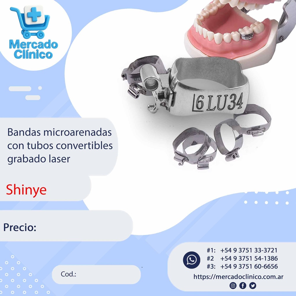 Bandas Molares microarenadas con tubos convertibles grabado laser - Shinye