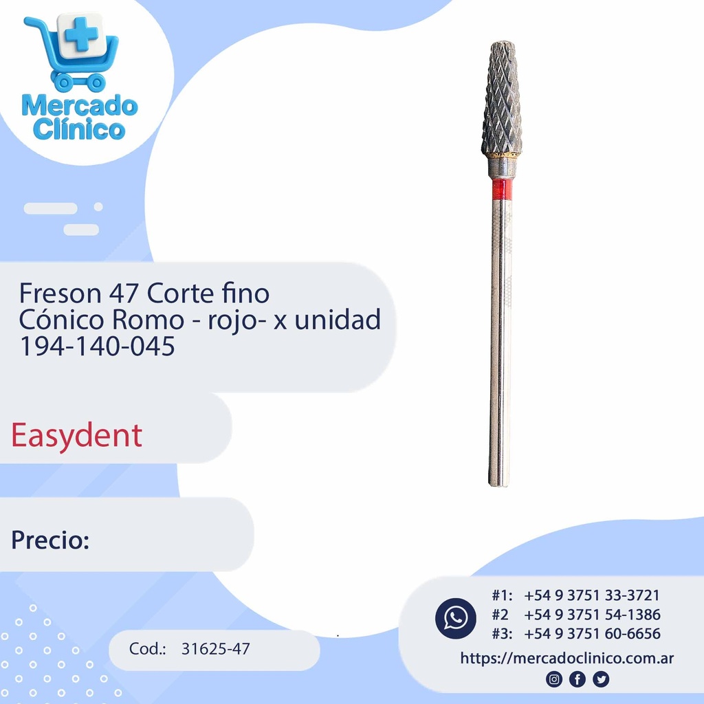 Freson 47 Corte fino Cónico Romo - rojo- x unidad 194-140-045 - Easydent