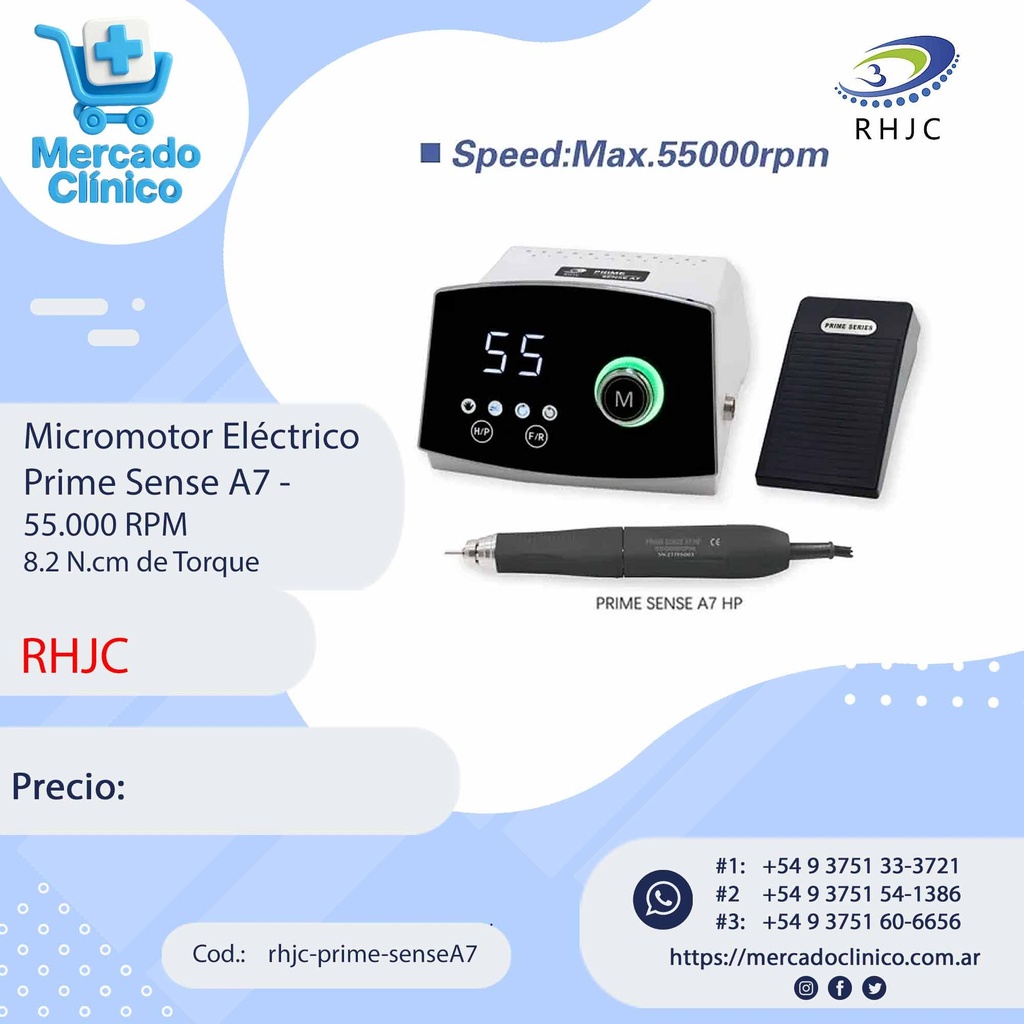 Micromotor Eléctrico Prime Sense A7 -  55.000 RPM 8.2 N.cm de Torque - RHJC