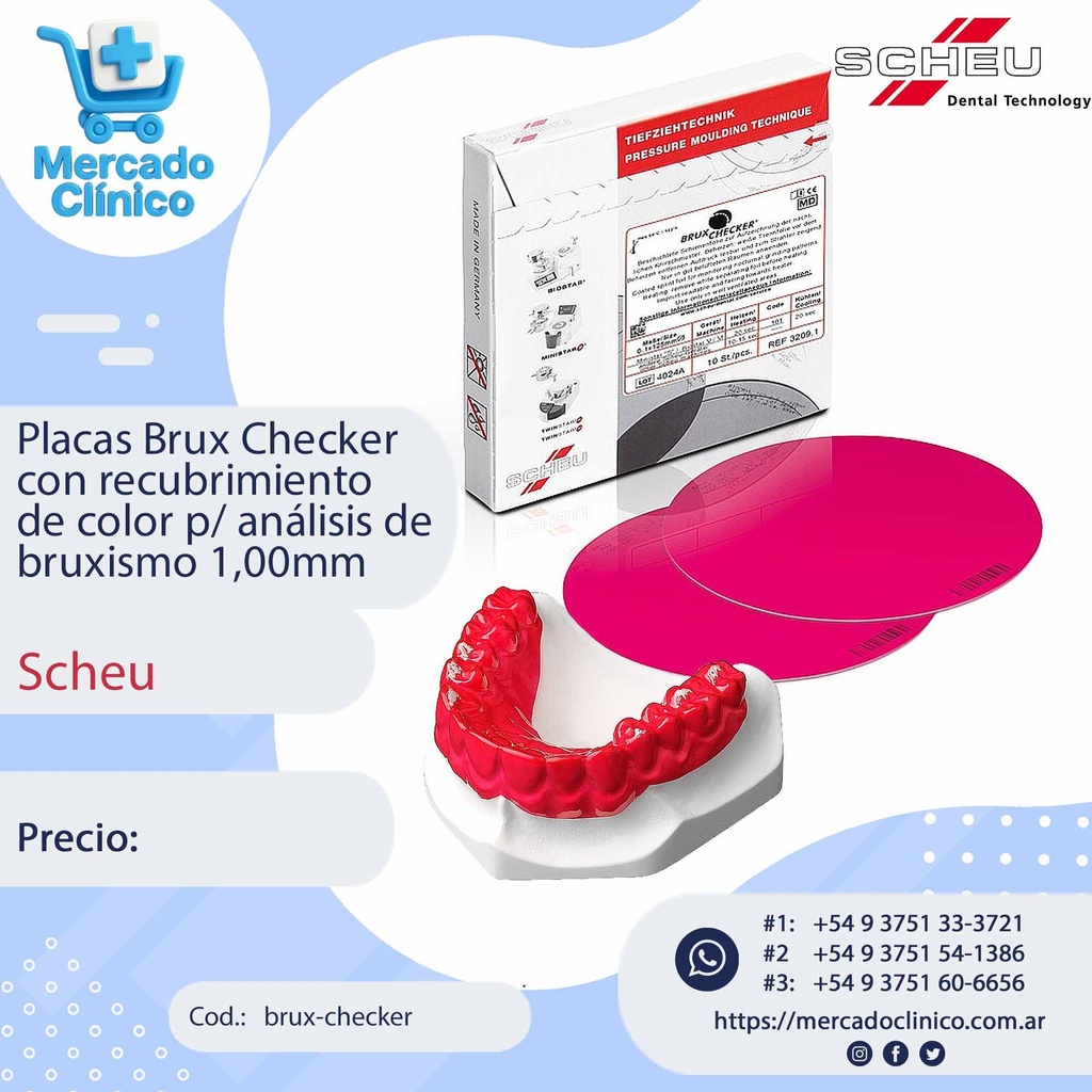 Placas / Láminas Brux Checker con recubrimiento de color p/ análisis de bruxismo 1,00mm - Scheu