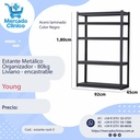 Estante Metálico Organizador - Soporta 80kg - Mueble - Liviano - encastrable - 1,80x0,92x045cm -YOUNG