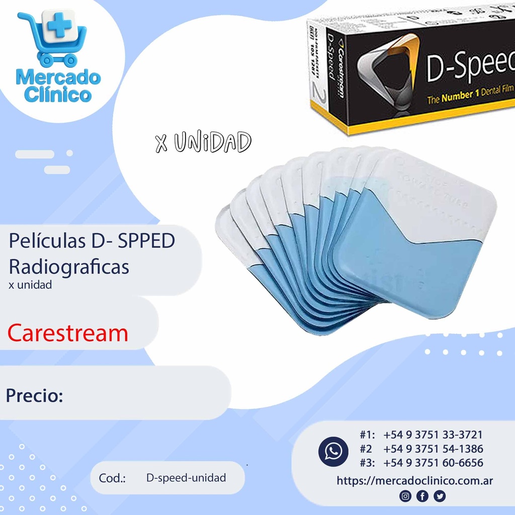 Películas Radiografías D speed - x UNIDAD - Carestream