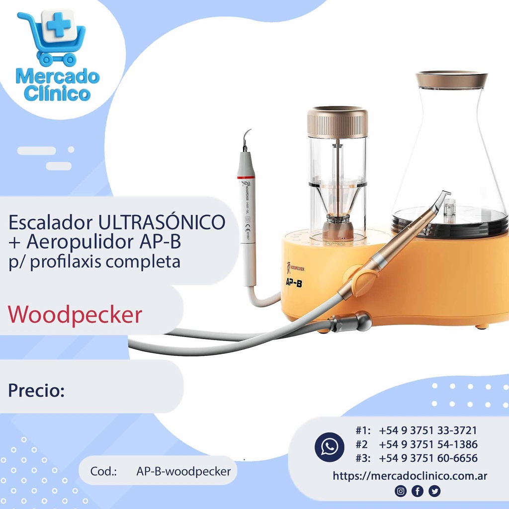 Escalador ULTRASÓNICO + Aeropulidor AP-B p/ profilaxis completa - Woodpecker