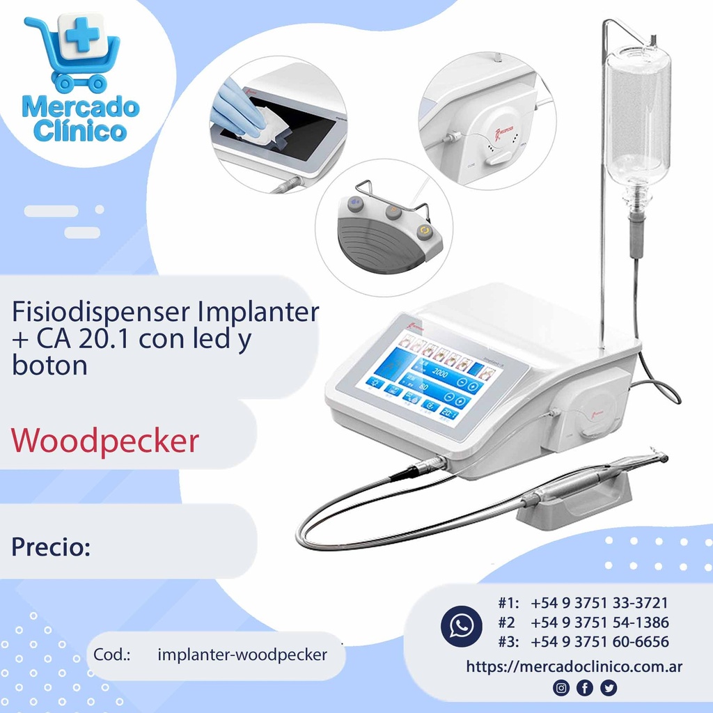 Fisiodispenser Implanter + CA 20.1 con led y botón - Woodpecker