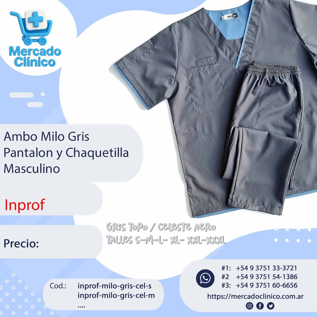 Ambo Milo Gris - Pantalón y Chaquetilla - Masculino - Inprof