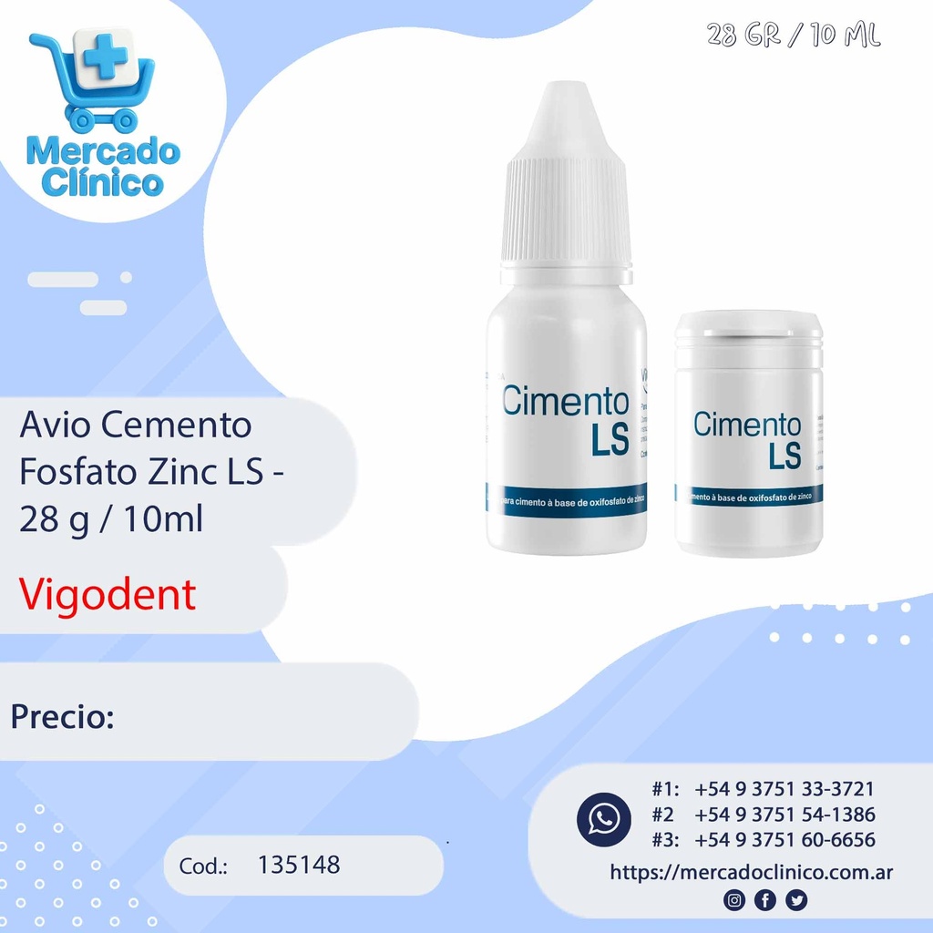 Avio Cemento  Fosfato Zinc LS -  28 g / 10ml  - Vigodent