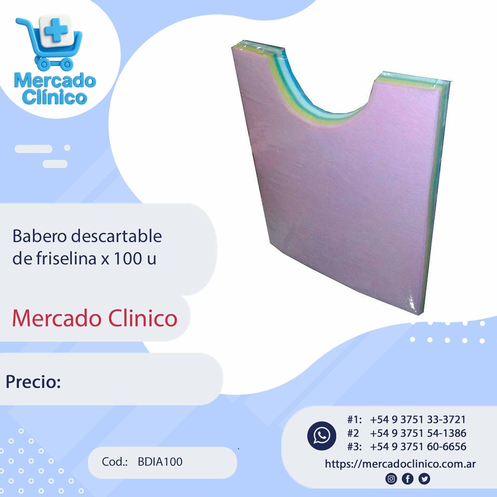 Babero descartable de friselina x 100 u - Mercado Clinico