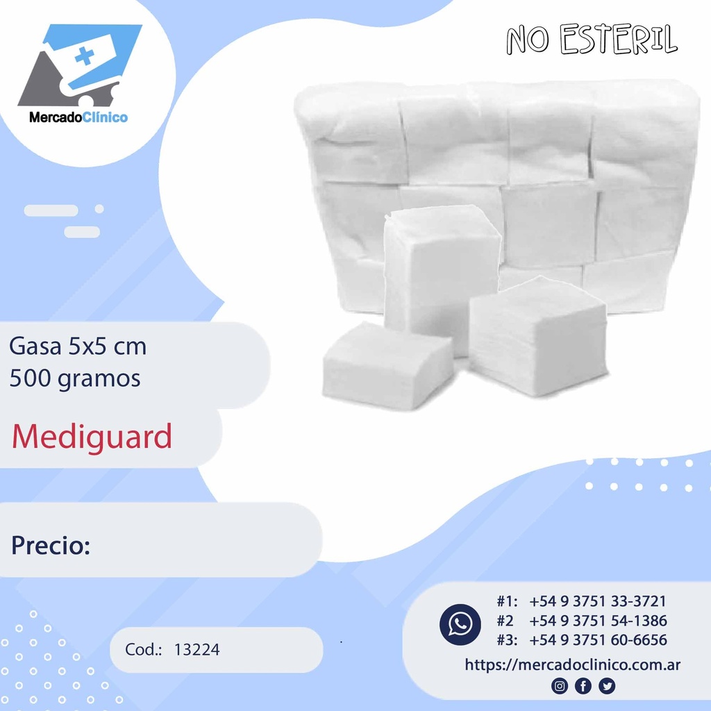 GASAS TROZADA - 5 X 5 cm (400 gramos) -MEDIGUARD