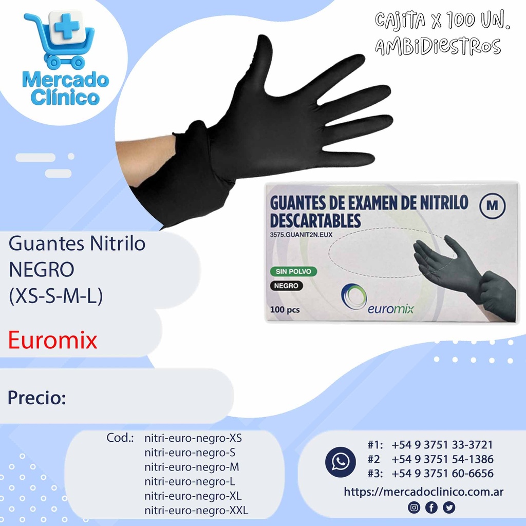 Guantes de Nitrilo (x100)  NEGRO - Euromix