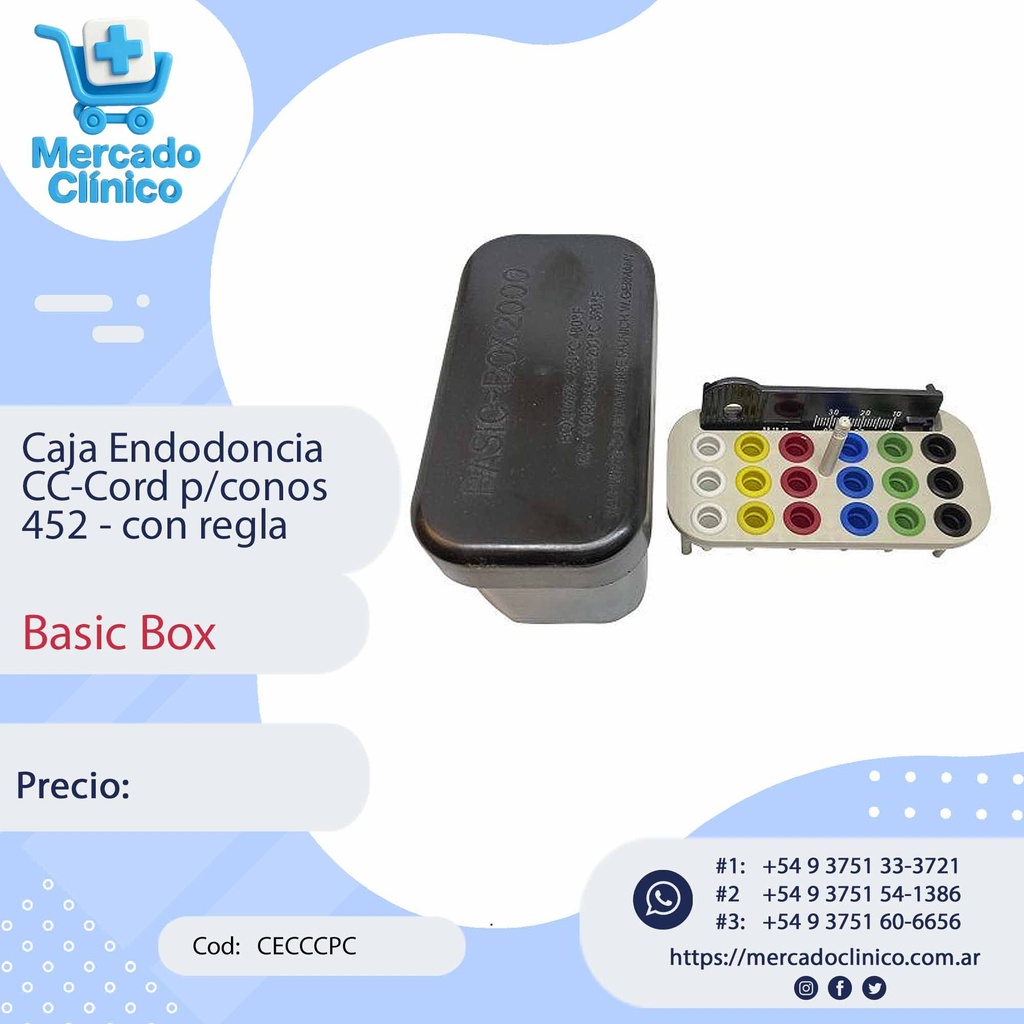 Caja Endodoncia  CC-Cord p/conos 452 - con regla - Rox