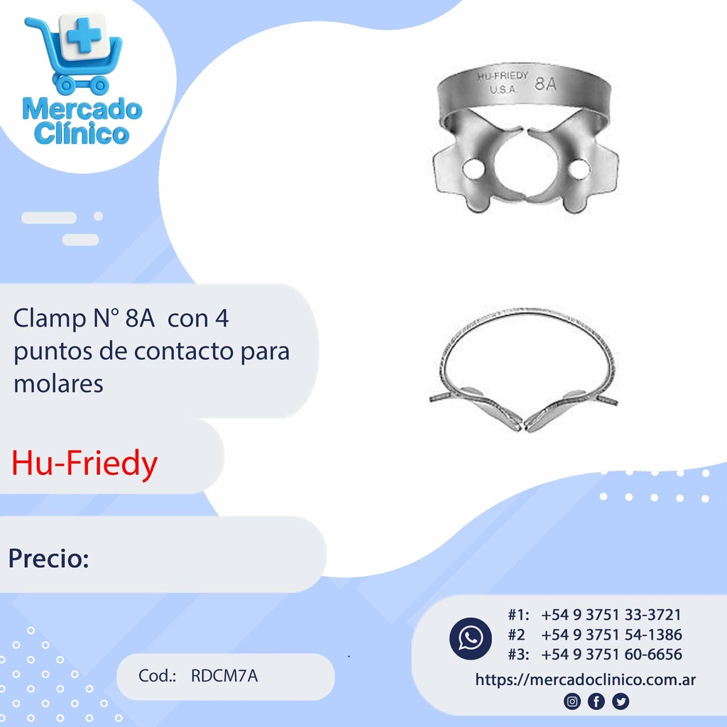 Clamp N° 8A  con 4 puntos de contacto para molares - Hu-Friedy