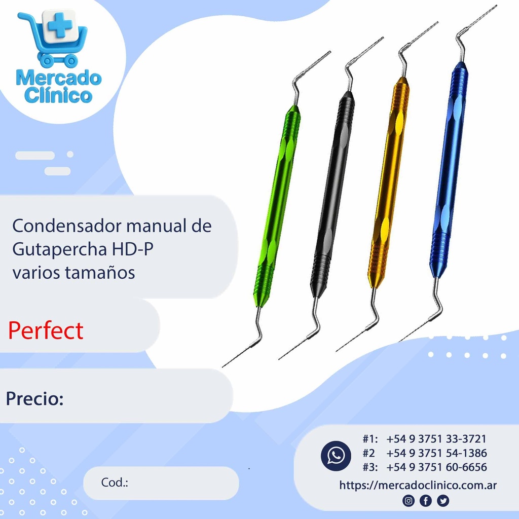 Condensador manual de  Gutapercha HD-P  varios tamaños - Perfect