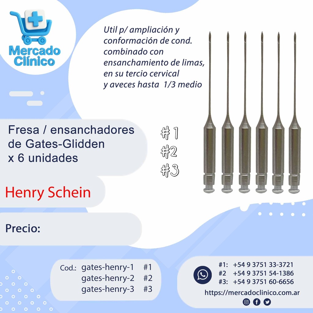 Fresa / ensanchadores de Gates Glidden - x 6 unidades - Henry Schein