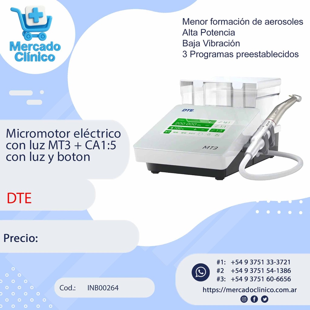 Micromotor eléctrico con luz MT3 + CA1:5 con luz y boton -DTE