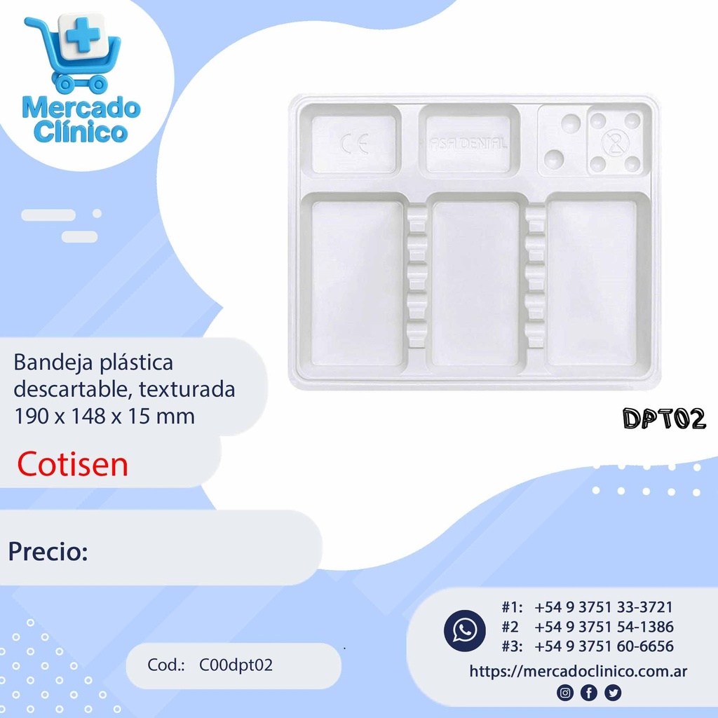 Bandeja plástica descartable DPT02,  190 x 148 x 15 mm - Cotisen
