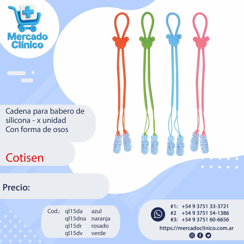 Cadena para babero de  silicona - x unidad  Con forma de osos - Cotisen