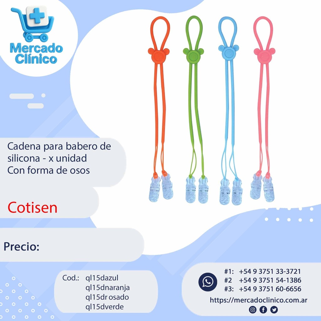 Cadena para babero de  silicona - x unidad  Con forma de osos - Cotisen