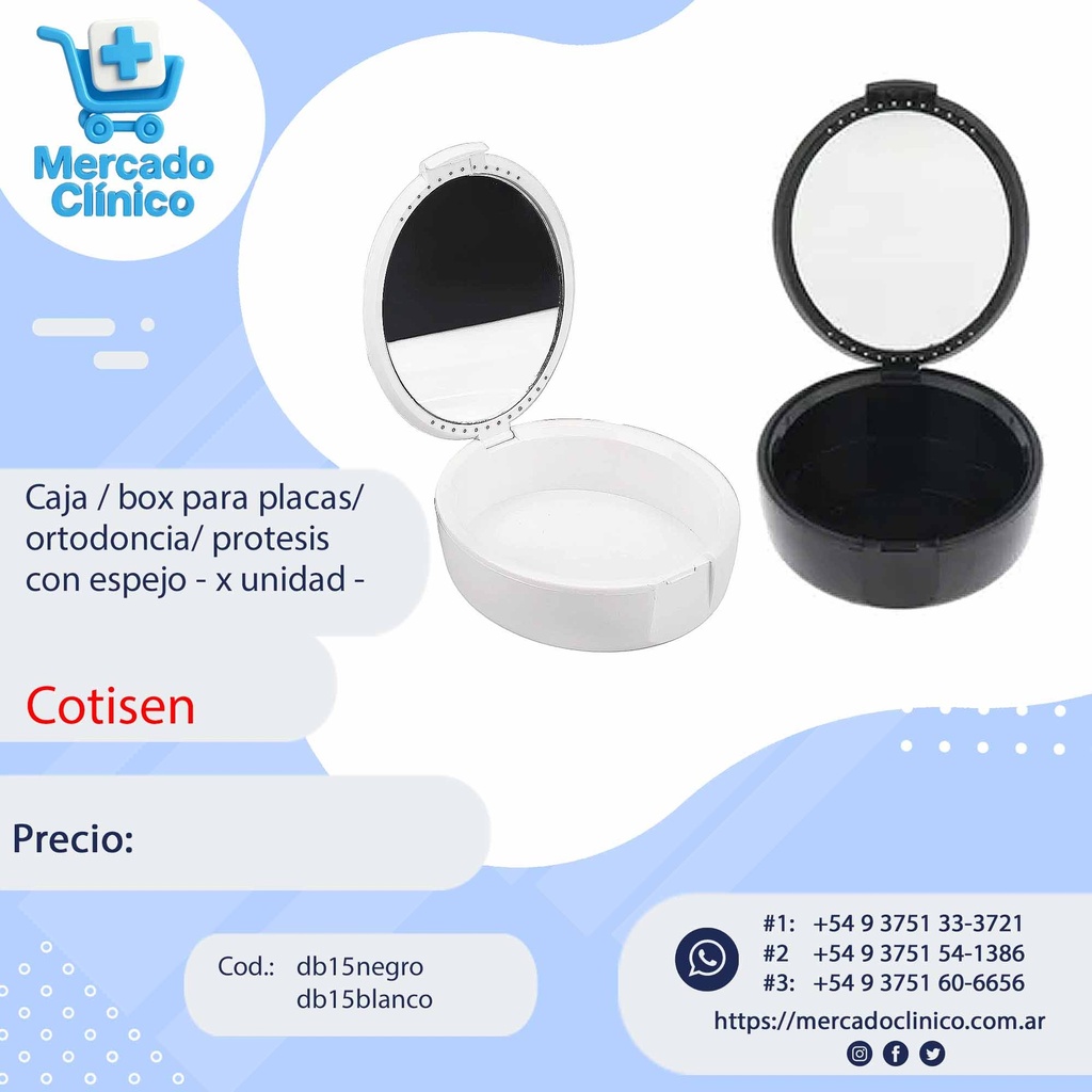 Caja / box para placas/ ortodoncia/ protesis con espejo DB15 - x unidad -  Cotisen