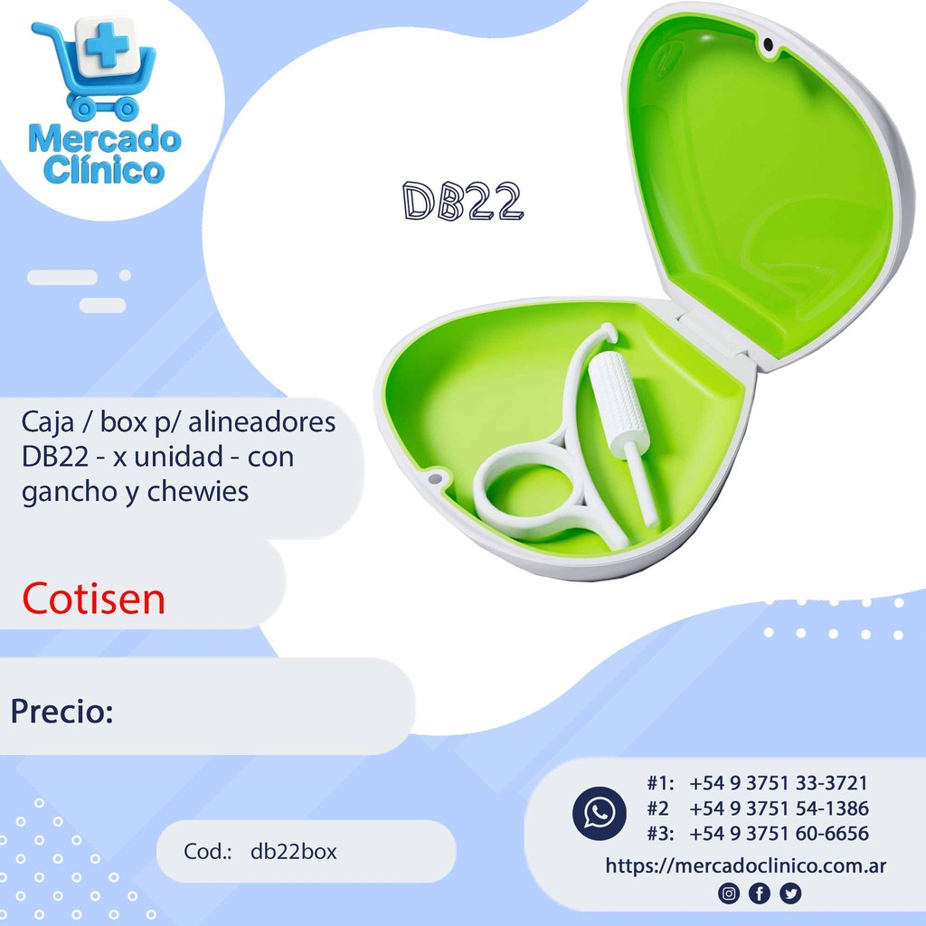 Caja / box para alineadores DB22 - x unidad - con gancho y chewies - Cotisen