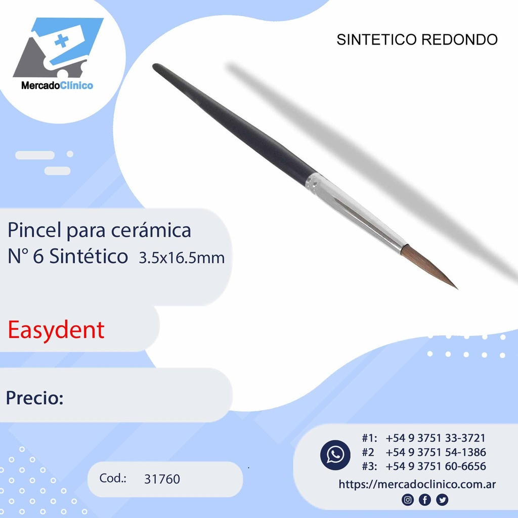 Pincel para cerámica N° 6 Sintético  3.5x16.5mm3.5x16.5mm - Easydent (copia)