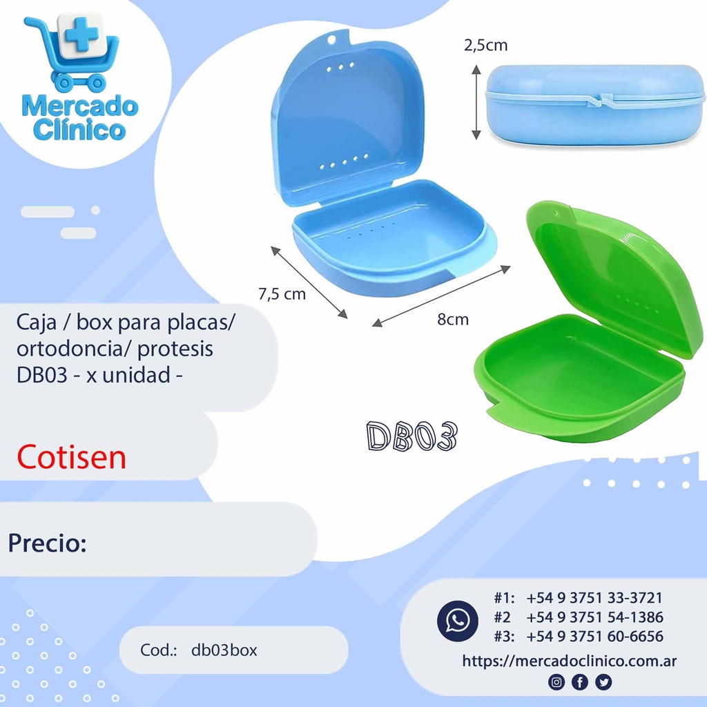 Caja / box para placas/ ortodoncia/ protesis con espejo DB03 - x unidad -  Cotisen