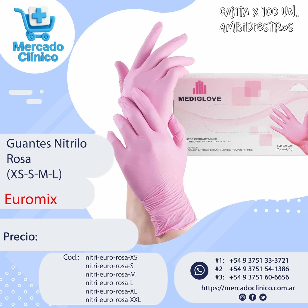 Guantes de Nitrilo (x100)  Rosa - Euromix